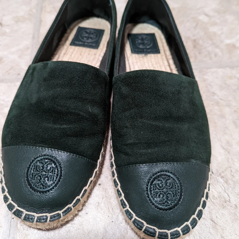 Tory Burch pine tree color block leather and suede espadrilles